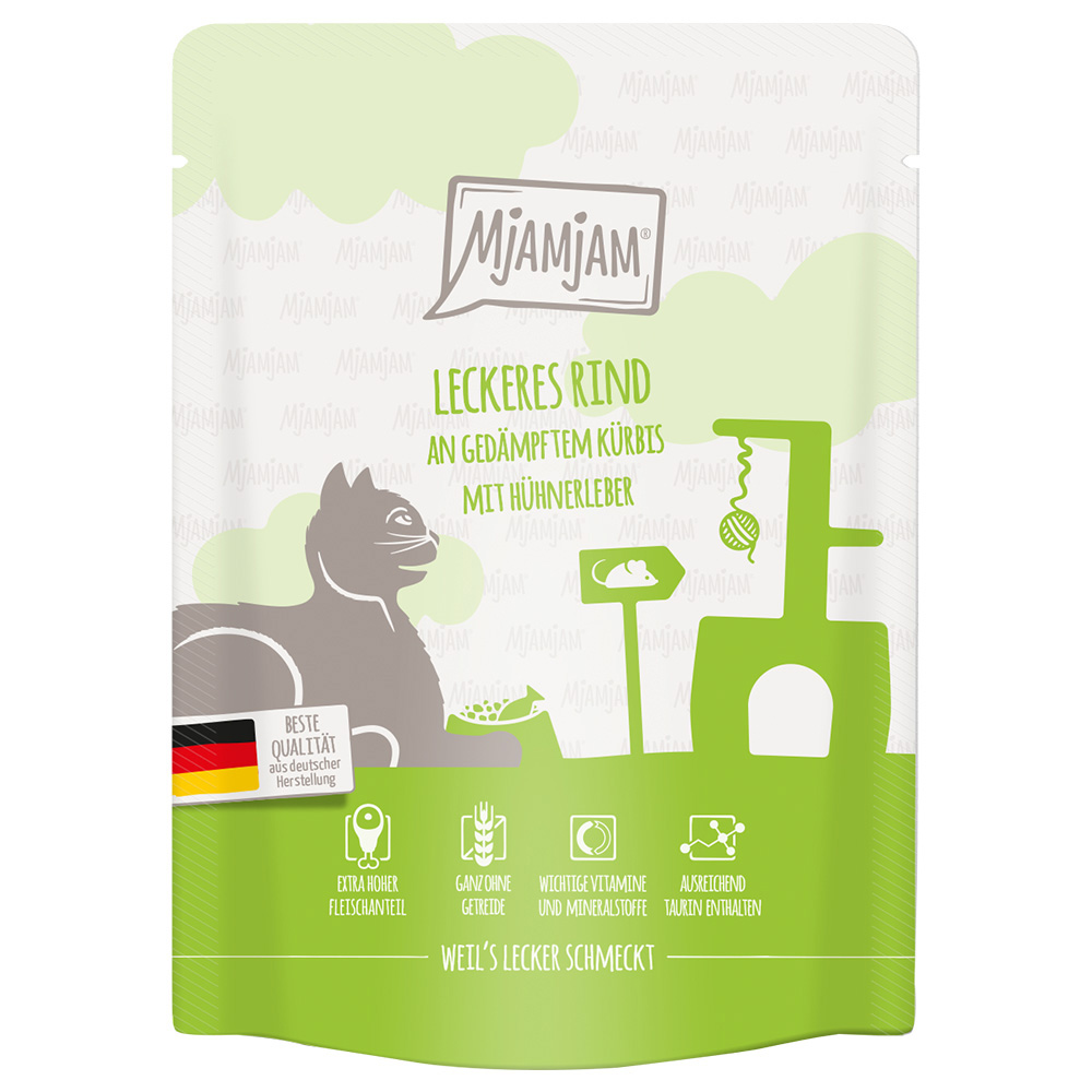 foto del prodotto mjamjam buste 6 x 300 g umido gatto manzo zucca al vapore