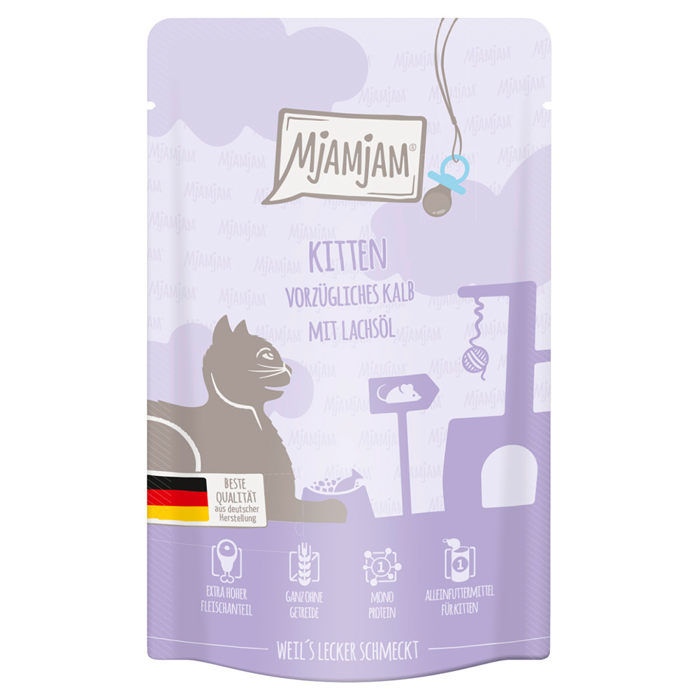 foto del prodotto mjamjam buste kitten 12 x 125 g umido gatto vitello olio di salmone