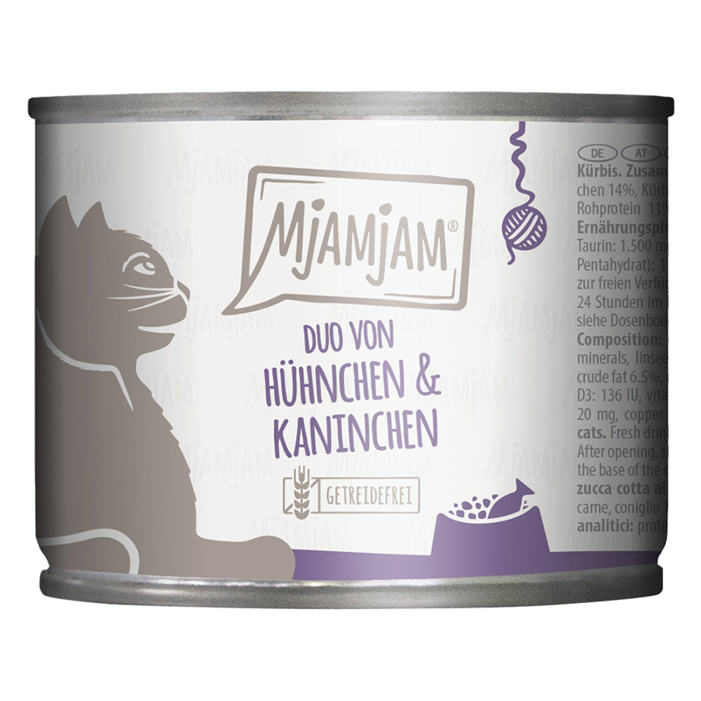 foto del prodotto mjamjam duo 6 x 200 g umido gatto pollo coniglio con zucca al vapore