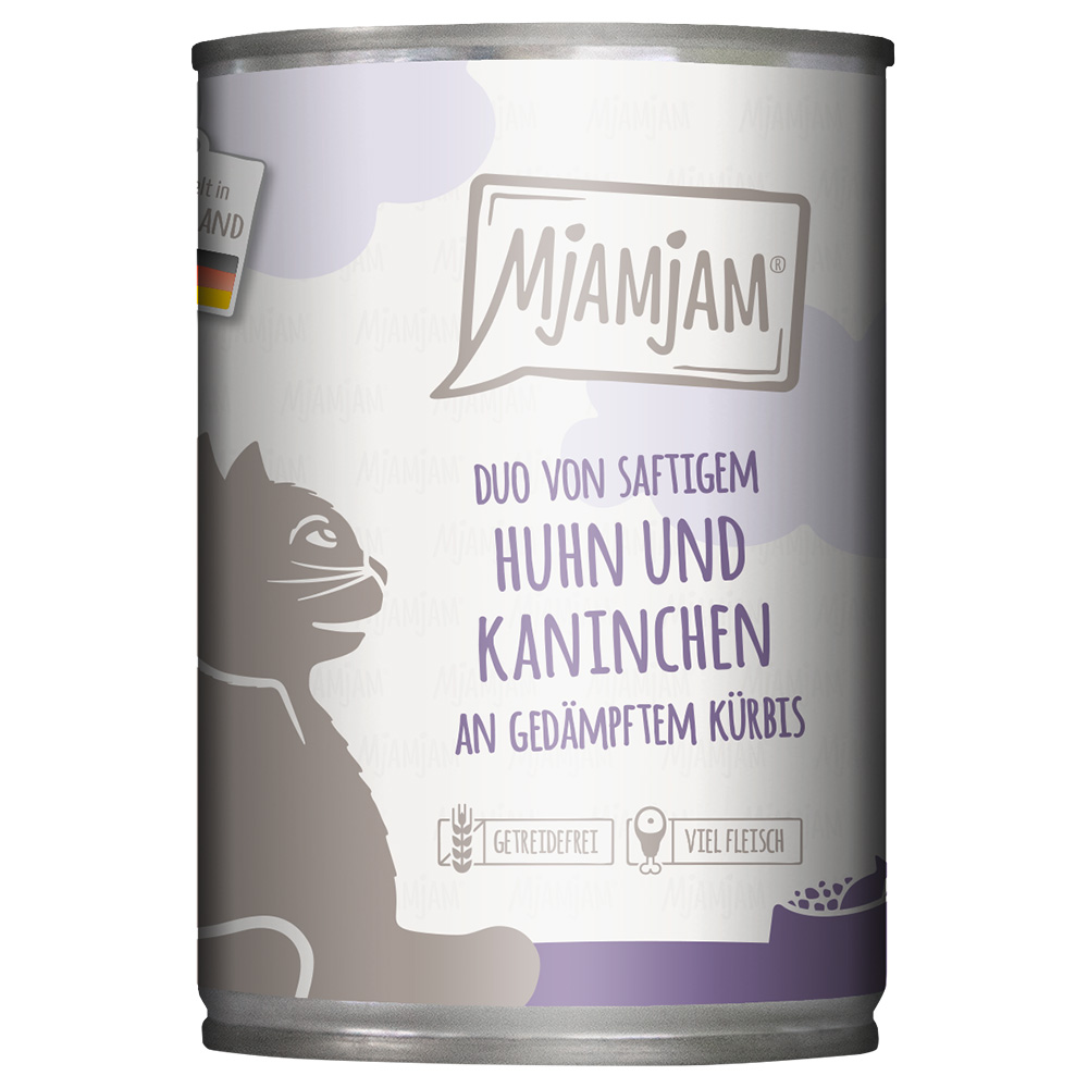foto del prodotto mjamjam duo 6 x 400 g umido gatto pollo coniglio con zucca al vapore