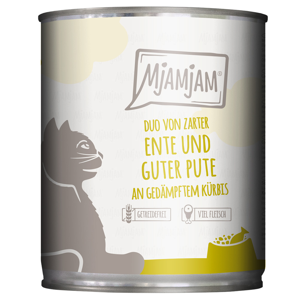 foto del prodotto mjamjam duo 6 x 800 g umido gatto anatra tacchino con zucca al vapore