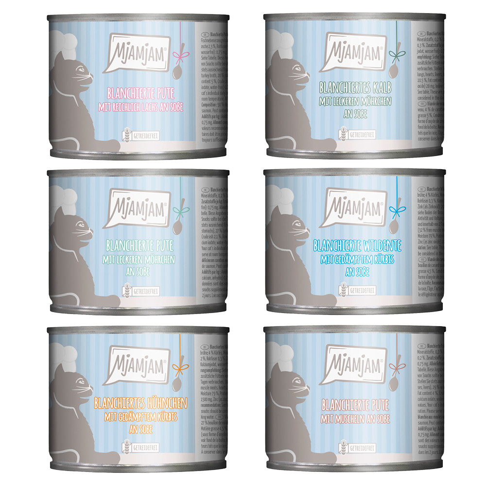 foto del prodotto mjamjam in salsa pacco misto 6 x 185 g umido gatto tacchino salmone, pollo, anatra, tacchino, vitello, tacchino molluschi