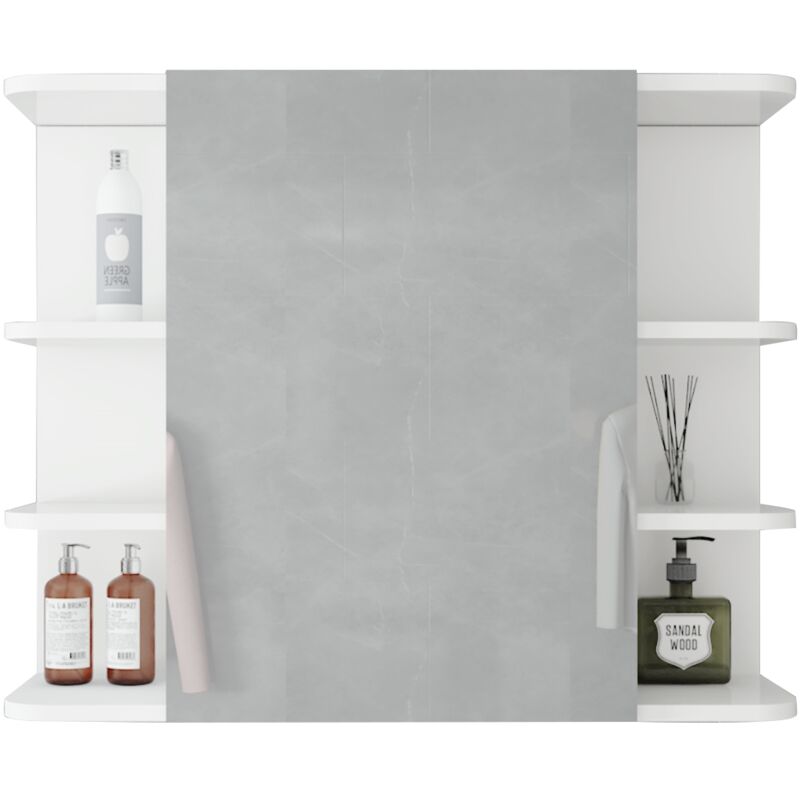 foto del prodotto ml design armadio a specchio da appendere sopra il lavabo per il bagno bianco 80x64x21cm mobile sospeso da parete specchiera con porta e 8 ripiani