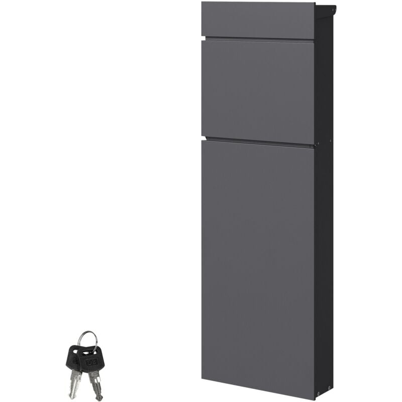foto del prodotto ml design cassetta postale autoportante antracite in acciaio inox 39,5x14,1x115 cm chiusura con 2 chiavi resistente alle intemperie moderna