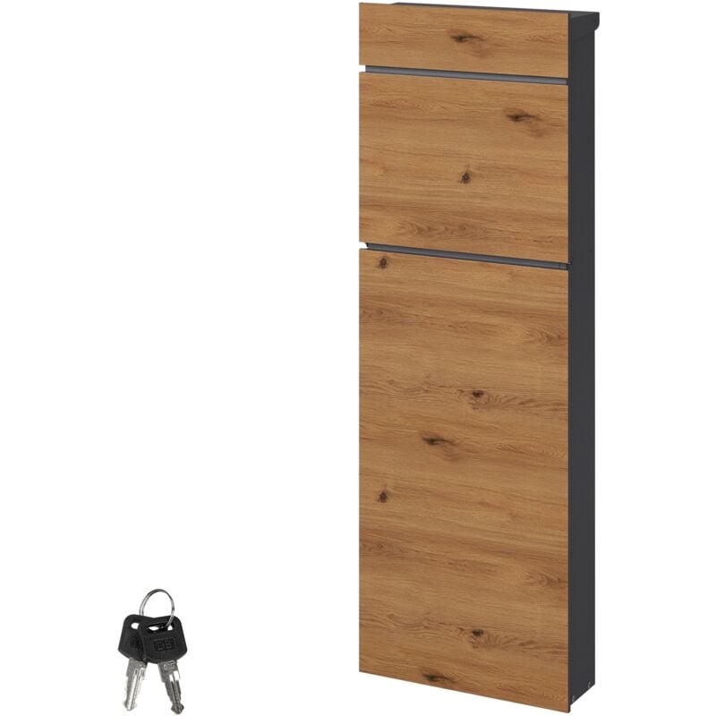 foto del prodotto ml design cassetta postale autoportante legno marrone in acciaio inox 39,5x14,1x115 cm chiusura con 2 chiavi resistente alle intemperie moderna