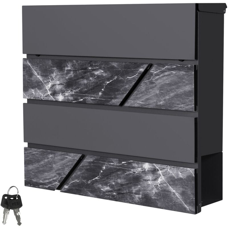 foto del prodotto ml design cassetta postale da parete muro esterno 37x36,5x11 cm in acciaio antracite aspetto marmo nero buca delle lettere da appendere con