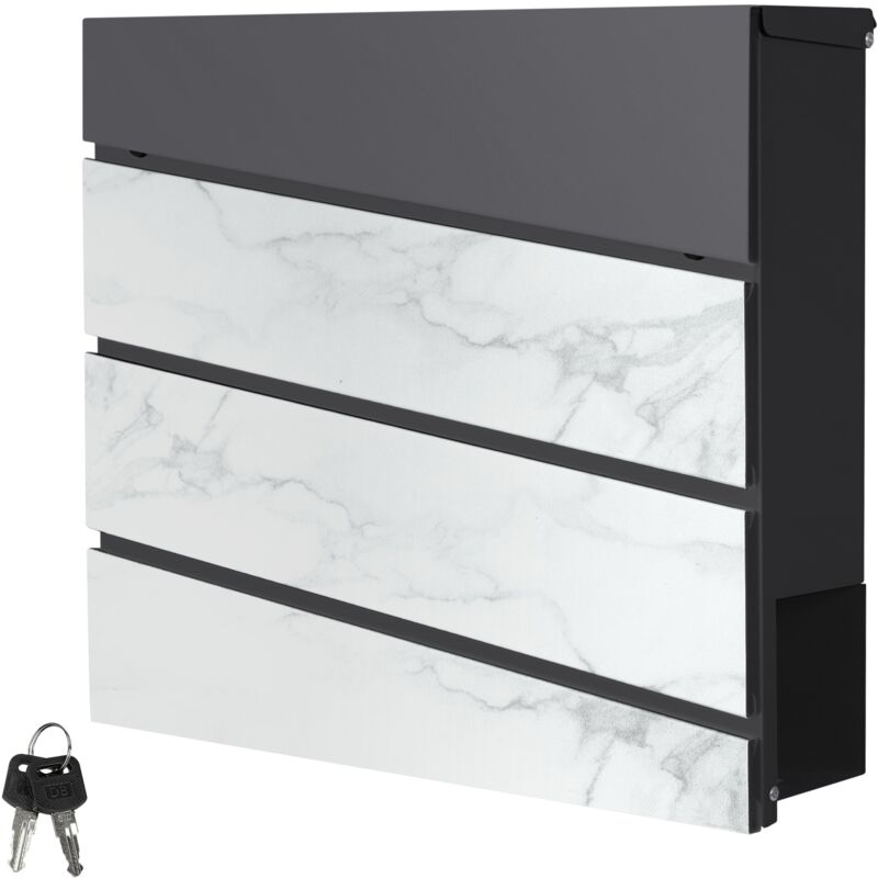 foto del prodotto ml design cassetta postale montaggio a parete muro esterno 37 x 36,5 x 11 cm in acciaio antracite aspetto marmo buca delle lettere con scomparto