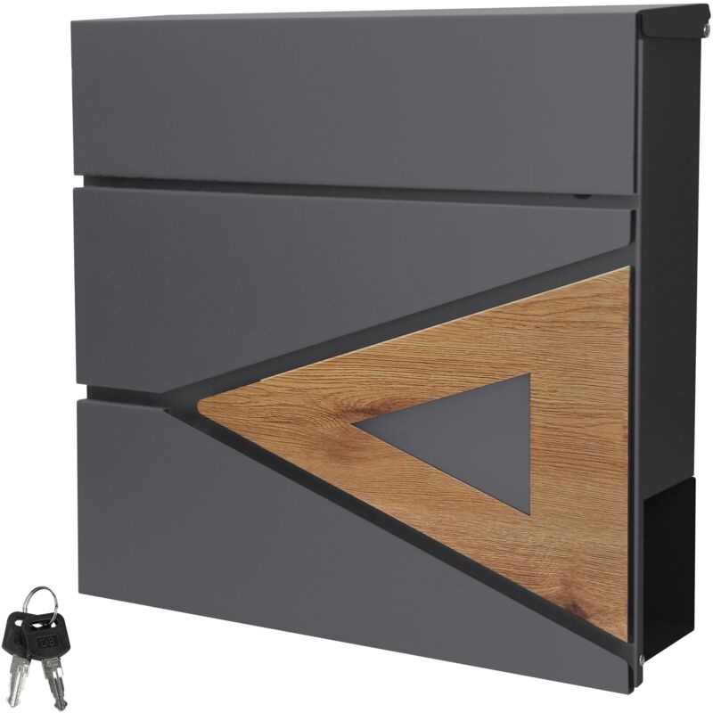 foto del prodotto ml design cassetta postale montaggio a parete muro esterno 37x36,5x11 cm in acciaio antracite aspetto legno buca delle lettere con scomparto porta