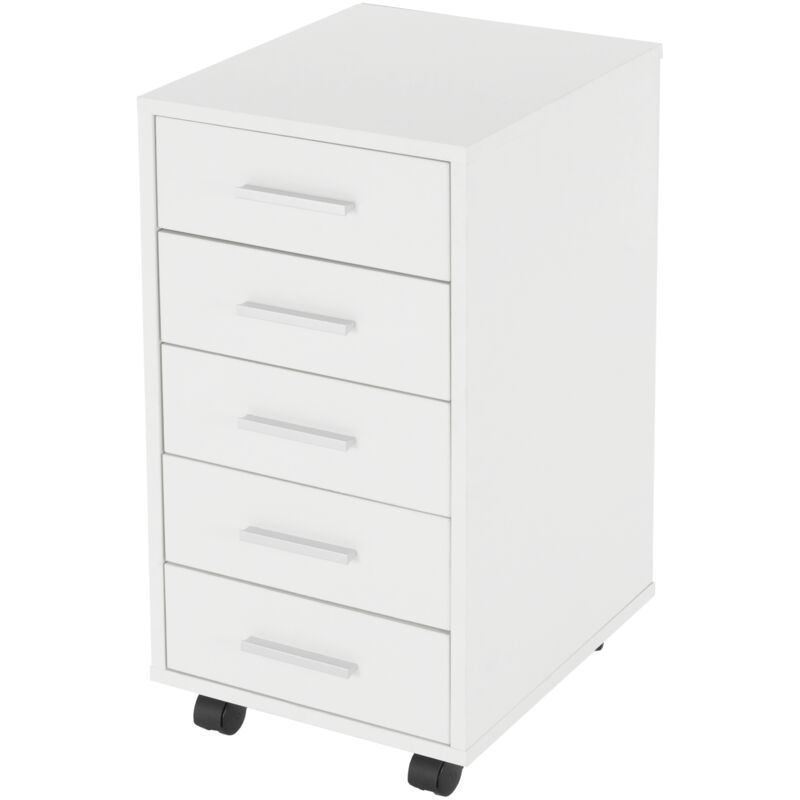 foto del prodotto ml design cassettiera mobile bianca con 5 cassetti 33 x 38 x 63,5 cm in truciolato con rivestimento a melamina mobiletto archivio documenti con