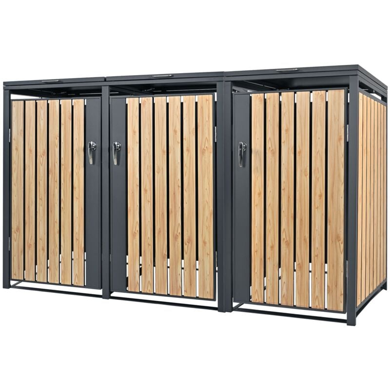 foto del prodotto ml-design copribidone per 3 bidoni di spazzatura triplo contenitore pattumiera cassonetti rifiuti 240 l 200x80 x116,3 cm box in acciaio