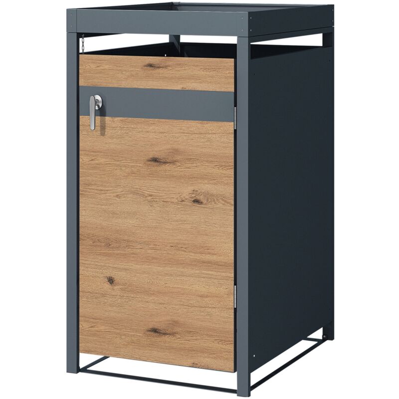 foto del prodotto ml design copribidone per spazzatura con tetto a fioriera per 1 cestino 240l 68x80x124 cm antracite effetto quercia acciaio contenitore per