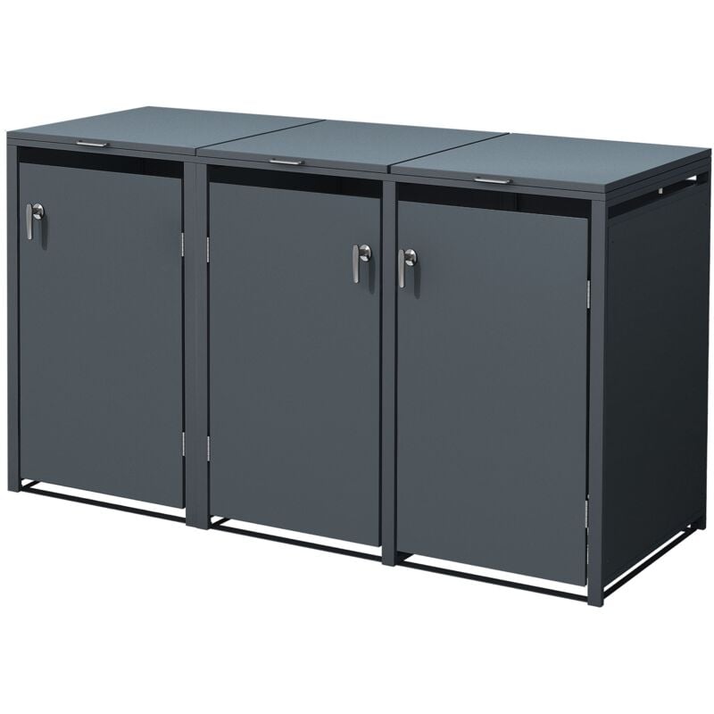 foto del prodotto ml design copribidoni per 3 bidoni di spazzatura fino a 240 l in acciaio antracite 200x80x116,3 cm contenitore resistente alle intemperie con