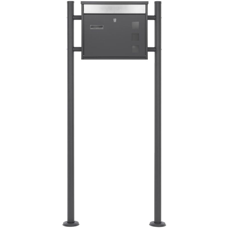 foto del prodotto ml design ecd germany cassetta postale antracite e argento 36 x 31,5 cm con supporto 120 cm gambe in acciaio design moderno resistente alle