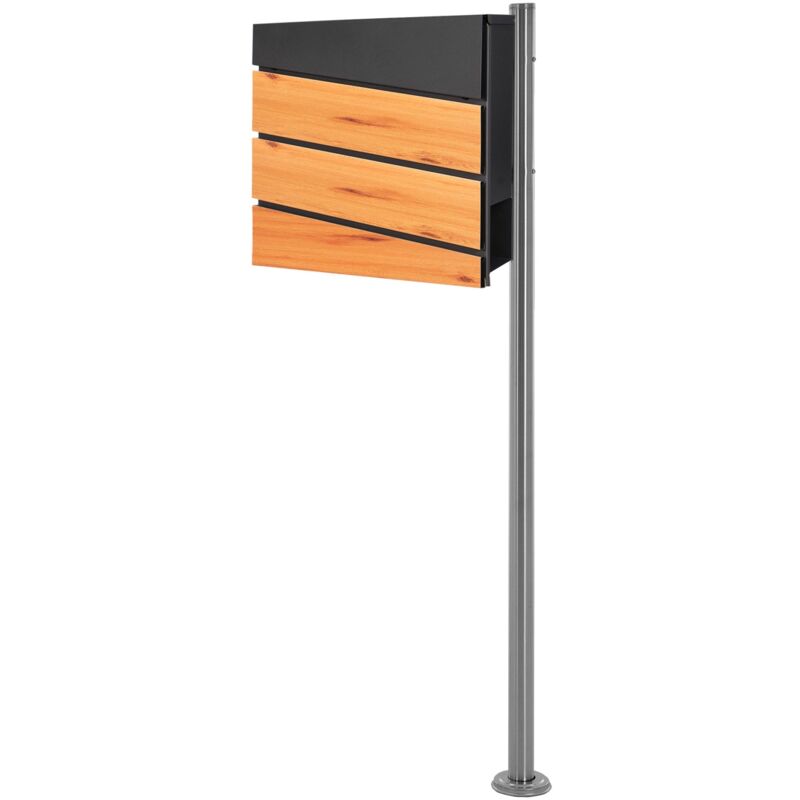 foto del prodotto ml design ecd germany cassetta postale con supporto scomparto per giornali riviste cassetta delle lettere antracite effetto legno piedistallo 120
