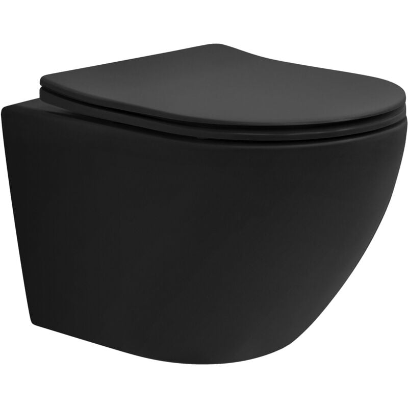 foto del prodotto ml design ecd germany wc sospeso a muro 49 cm senza bordo nero opaco nano rivestimento gabinetto sospeso a parete con sedile estraibile duroplast
