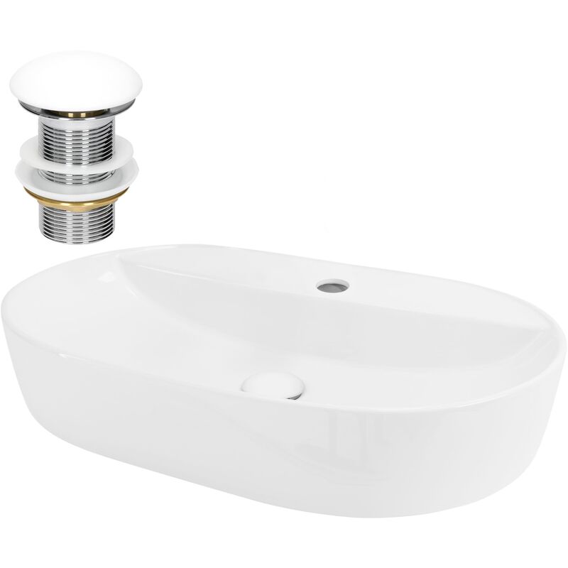 foto del prodotto ml design lavabo d appoggio in ceramica bianco lucido ovale 600 x 400 x 120 mm lavandino design moderno minimalista lavello lavamani sanitari arredo