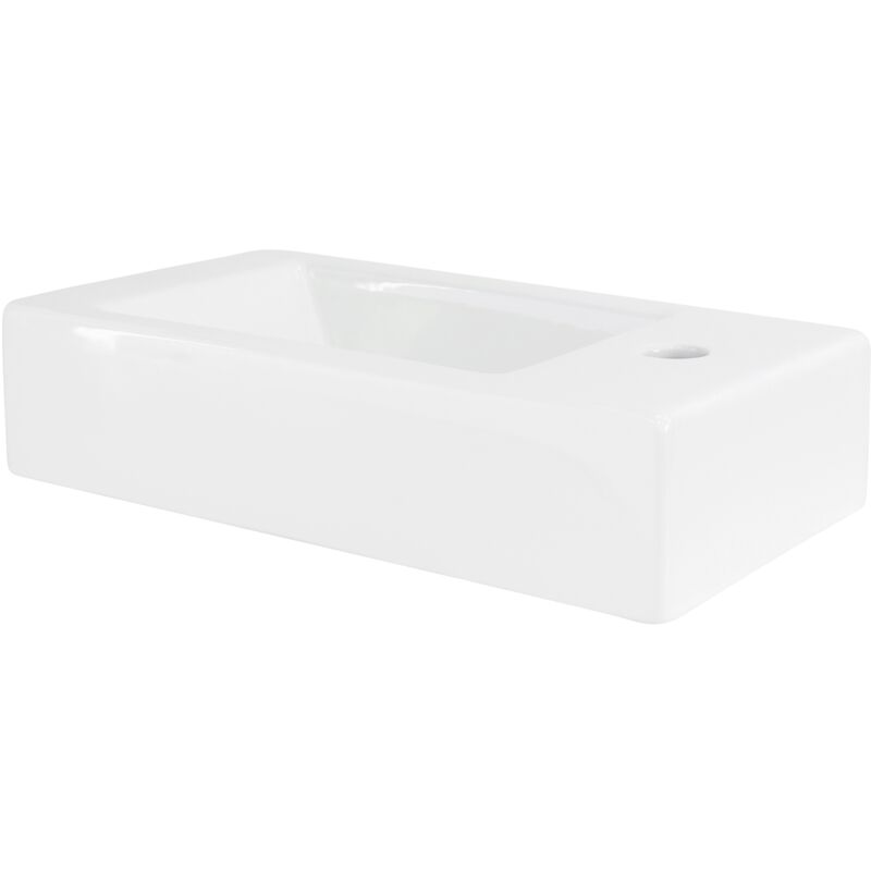foto del prodotto ml design lavabo da appoggio in ceramica bianca lucida 46 x 26 x 11 cm lavandino rettangolare possibile montare a parete lavello foro di scarico
