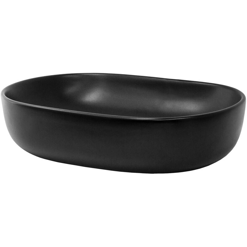foto del prodotto ml design lavabo da appoggio in ceramica nero opaco 60 x 42,5 x 14,5 cm lavandino ovale moderno lavamano con foro di scarico sanitari lavello