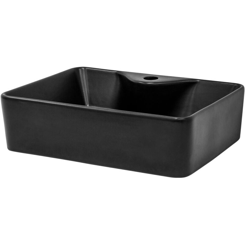 foto del prodotto ml design lavabo da appoggio in ceramica nero opaco rettangolare 490 x 365 x 140 mm lavandino design moderno lavamani con foro di scarico e piletta