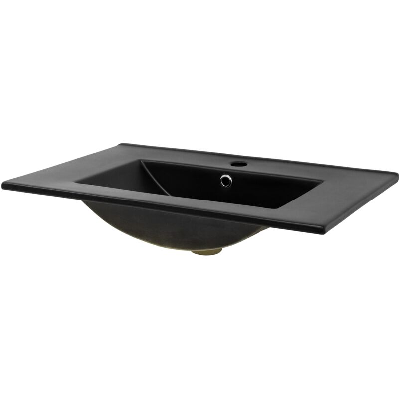 foto del prodotto ml design lavabo da incasso in ceramica nero opaco rettangolare 710x165x465 mm lavandino moderno lavamani con foro di scarico troppopieno piletta
