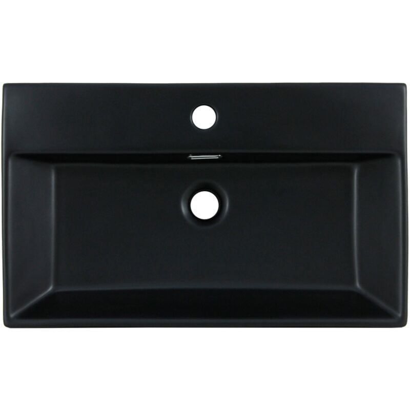 foto del prodotto ml-design lavabo in ceramica nero 51 x 36 x 13 cm rettangolare con piletta di scarico in ceramica foro per rubinetto e troppopieno lavandino da