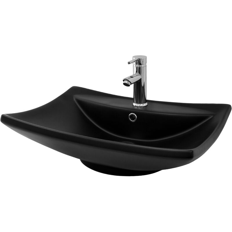 foto del prodotto ml design lavabo in ceramica nero 61 x 45,5 x 18,5 cm rettangolare con piletta di scarico in ceramica foro per rubinetto e troppopieno lavandino da