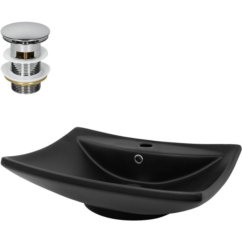 foto del prodotto ml design lavabo in ceramica nero 61 x 45,5 x 18,5 cm rettangolare con piletta di scarico in ottone cromato foro per rubinetto e troppopieno