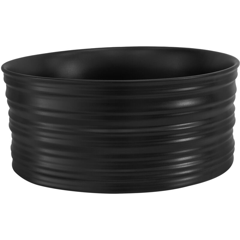 foto del prodotto ml design lavabo in ceramica nero opaco 41 x 18 cm rotondo lavandino da appoggio lavello design moderno elegante sanitari per bagno scarico