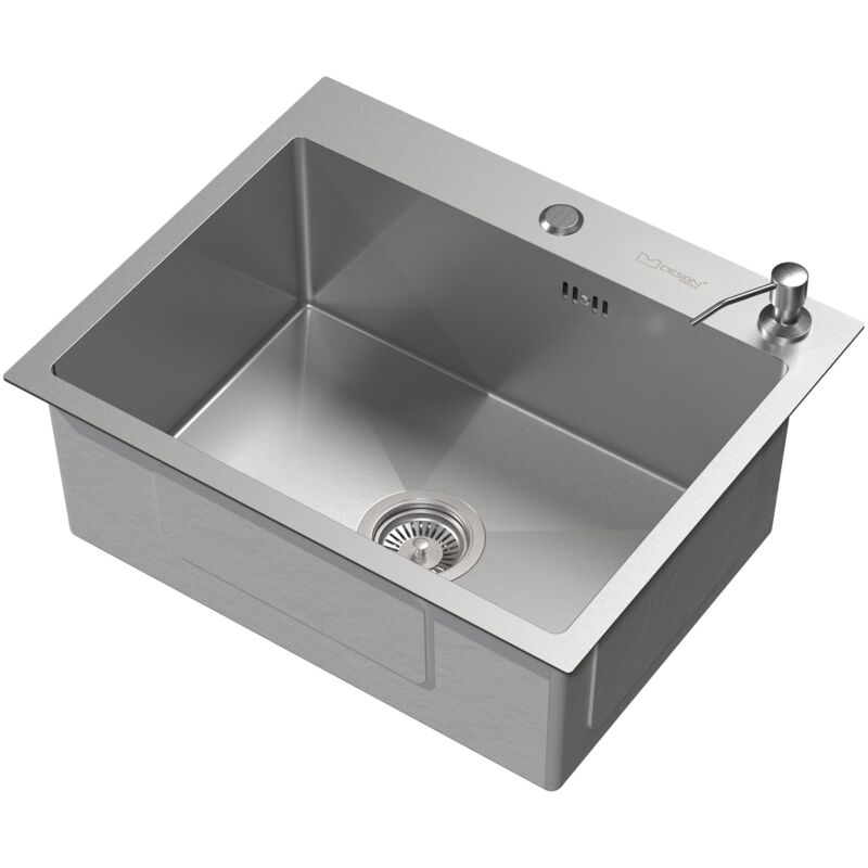 foto del prodotto ml-design lavello da cucina 1 vasca 55 x 45 cm lavabo da incasso in acciaio inossidabile antiruggine con dispenser per sapone lavandino con strato