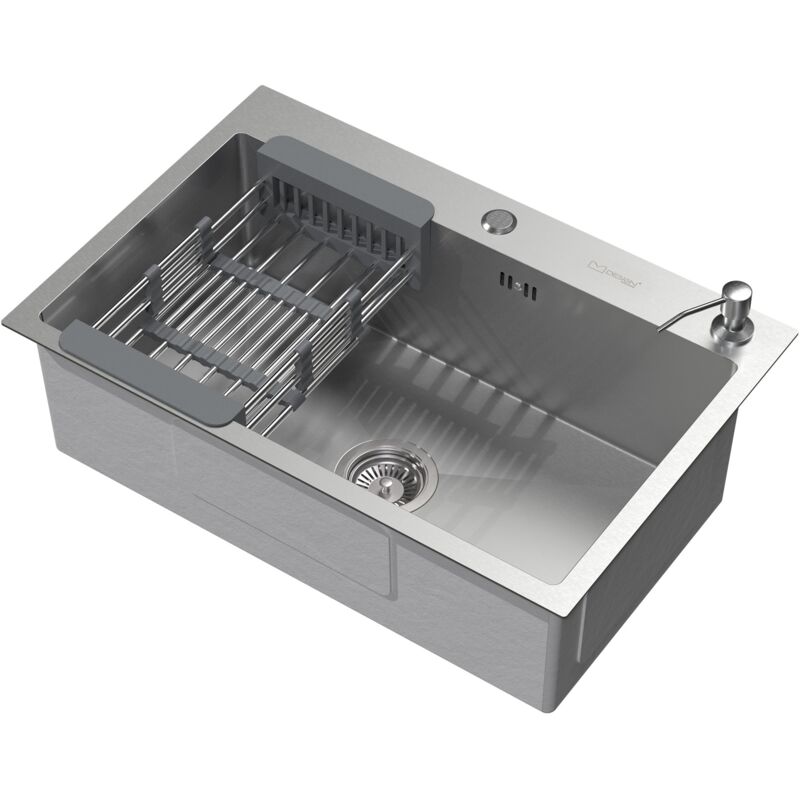 foto del prodotto ml design lavello da cucina 1 vasca 68 x 45 cm lavabo da incasso in acciaio inossidabile antiruggine con dispenser per sapone e cestello