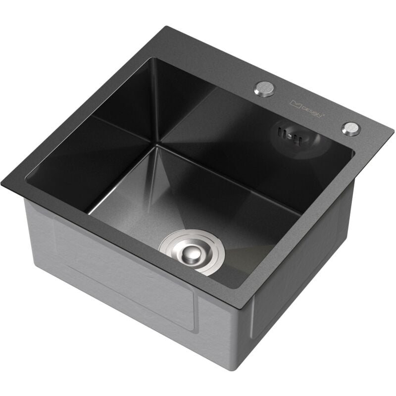 foto del prodotto ml-design lavello in acciaio inox 45x45 cm antracite lavabo da cucina quadrato 1 vasca lavandino da incasso con set di scarico e troppopieno vasca