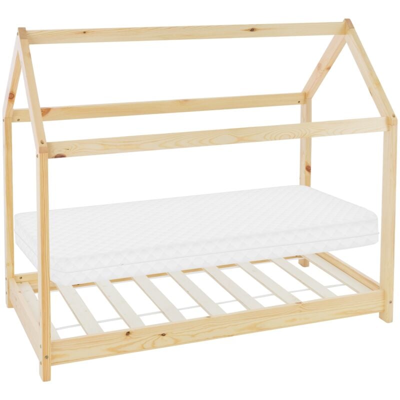 foto del prodotto ml design lettino per bambini a forma di casa con tetto e rete a doghe 70 x 140 cm letto da gioco in legno di pino massiccio naturale stile