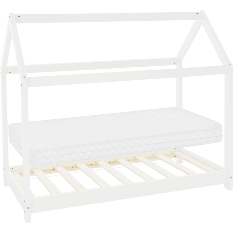 foto del prodotto ml design lettino per bambini a forma di casa con tetto e rete a doghe 70x140 cm letto da gioco in legno di pino massiccio bianco stile montessori