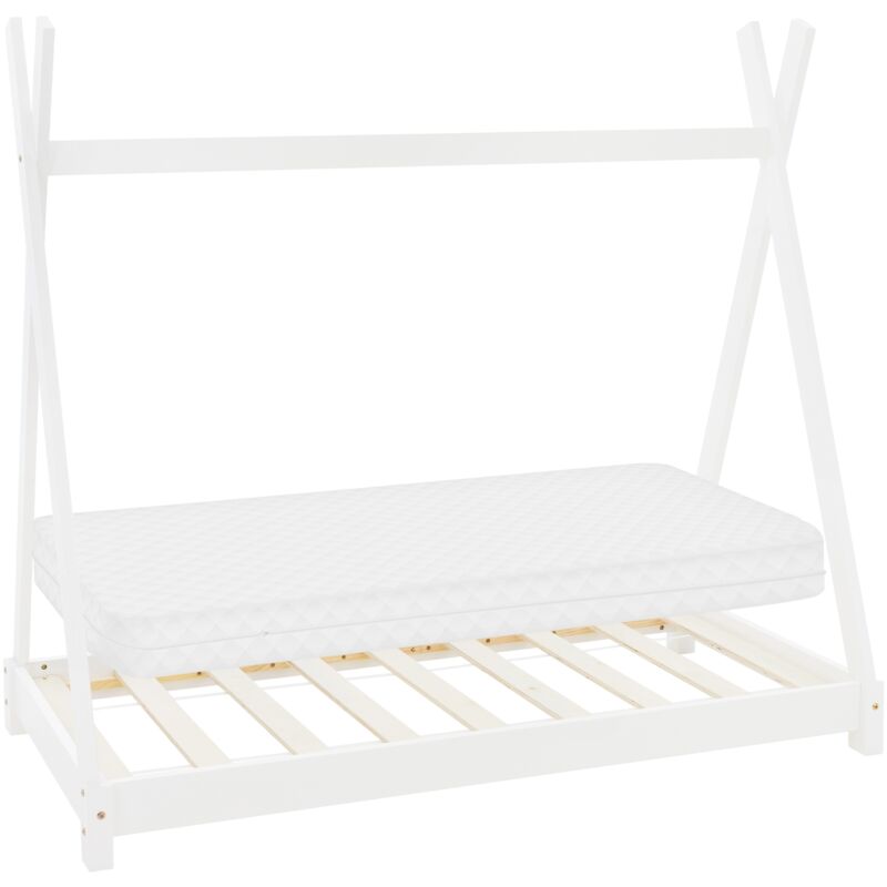 foto del prodotto ml design lettino per bambini a forma di tenda indiana con rete a doghe 70 x 140 cm letto tipi da gioco in legno di pino massiccio bianco stile