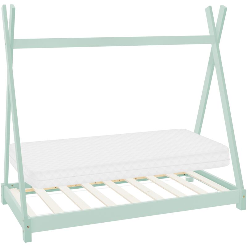 foto del prodotto ml design lettino per bambini a forma di tenda indiana con rete a doghe 70 x 140 cm letto tipi da gioco in legno di pino massiccio menta stile