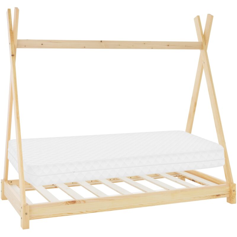 foto del prodotto ml-design - lettino per bambini a forma di tenda indiana con rete a doghe 80 x 160 cm letto tipi da gioco in legno di pino massiccio naturale stile montessori con materasso sfoderabile in schiuma fredda