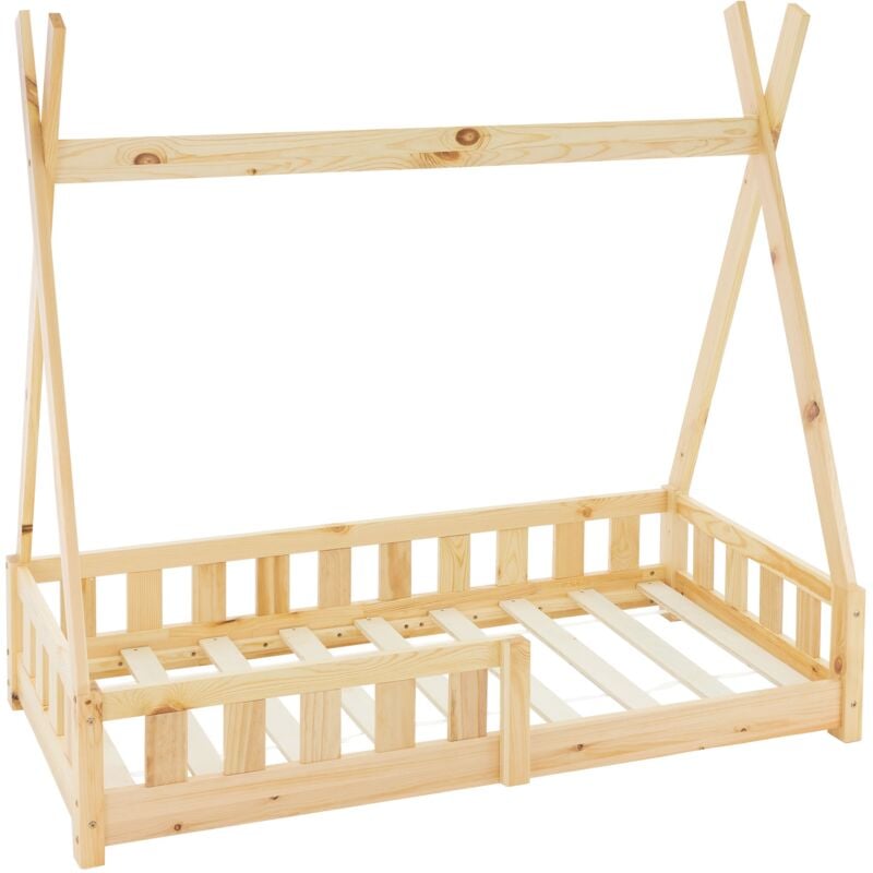 foto del prodotto ml design lettino per bambini design teepee con sponde protezione anticaduta recinzione rete a doghe 70 x 140 cm letto tenda indiana da gioco in