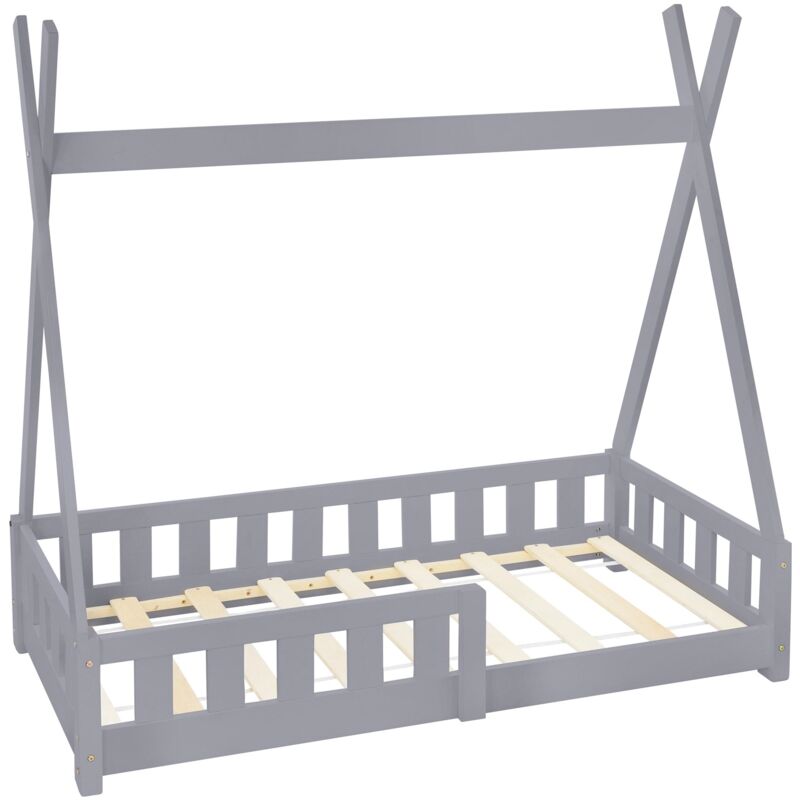 foto del prodotto ml design lettino per bambini design teepee con sponde protezione anticaduta recinzione rete a doghe 70 x 140 cm letto tenda indiana da gioco in