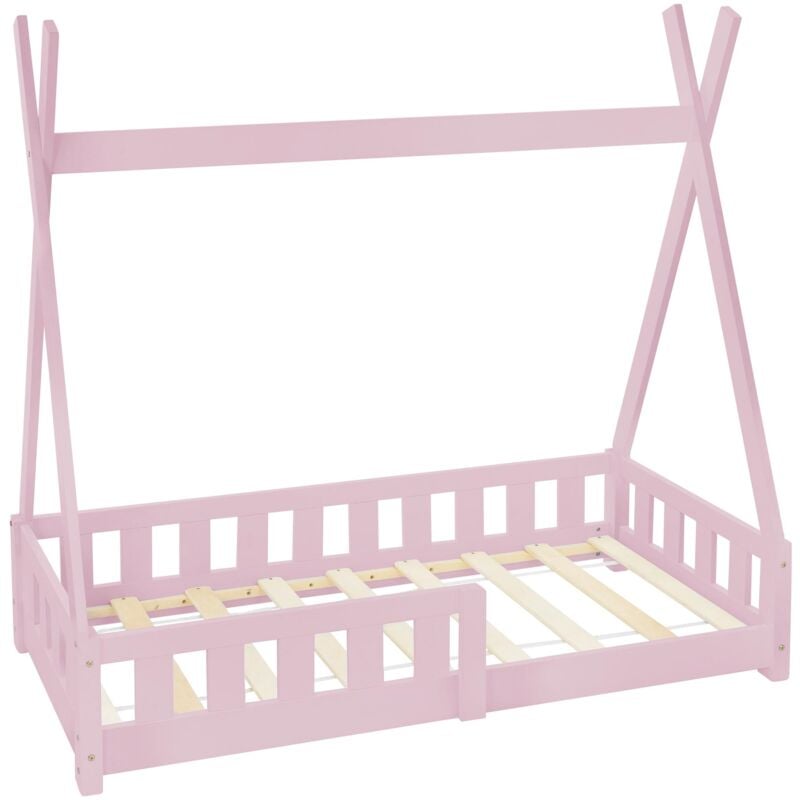 foto del prodotto ml design lettino per bambini design teepee con sponde protezione anticaduta recinzione rete a doghe 70 x 140 cm letto tenda indiana da gioco in