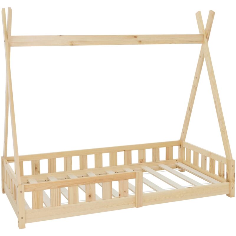 foto del prodotto ml design lettino per bambini design teepee con sponde protezione anticaduta recinzione rete a doghe 80 x 160 cm letto tenda indiana da gioco in