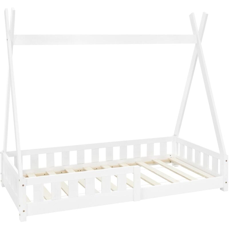 foto del prodotto ml design lettino per bambini design teepee con sponde protezione anticaduta recinzione rete a doghe 80 x 160 cm letto tenda indiana da gioco in