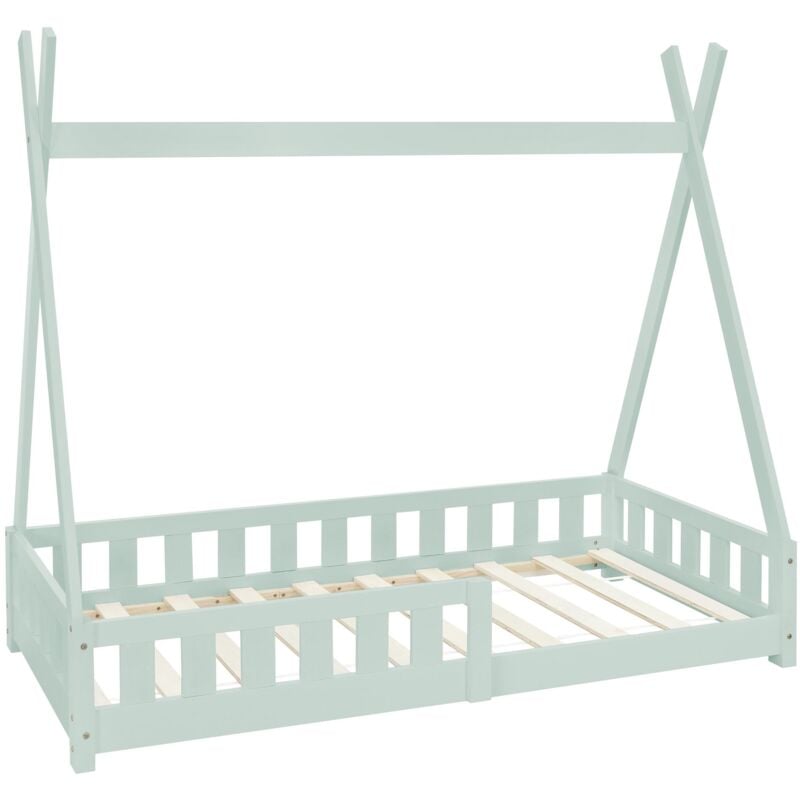 foto del prodotto ml design lettino per bambini design teepee con sponde protezione anticaduta recinzione rete a doghe 80 x 160 cm letto tenda indiana da gioco in