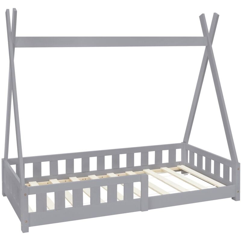 foto del prodotto ml design lettino per bambini design teepee con sponde protezione anticaduta recinzione rete a doghe 80 x 160 cm letto tenda indiana da gioco in