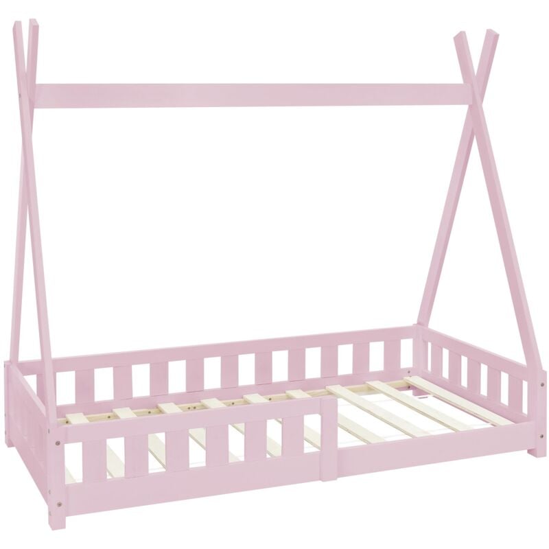 foto del prodotto ml design lettino per bambini design teepee con sponde protezione anticaduta recinzione rete a doghe 80 x 160 cm letto tenda indiana da gioco in