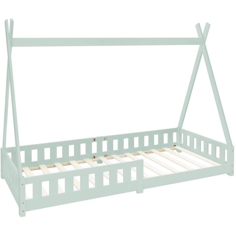 foto del prodotto ml design lettino per bambini design teepee con sponde protezione anticaduta recinzione rete a doghe 90 x 200 cm letto tenda indiana da gioco in