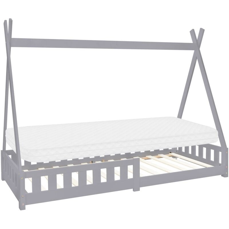foto del prodotto ml design lettino per bambini design tenda indiana con sponde protezione anticaduta rete a doghe 90 x 200 cm letto da gioco in legno di pino