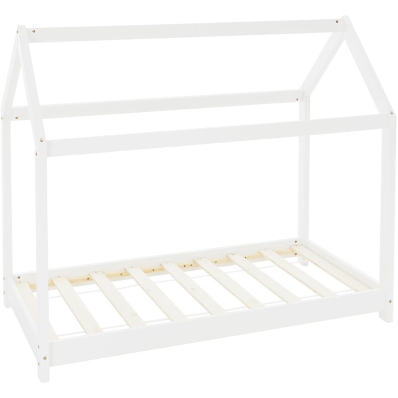 foto del prodotto ml-design letto a casetta per bambini 80 x 160 cm bianco, in legno di pino massiccio, forma di casa con tetto e rete a doghe, lettino a terra stile