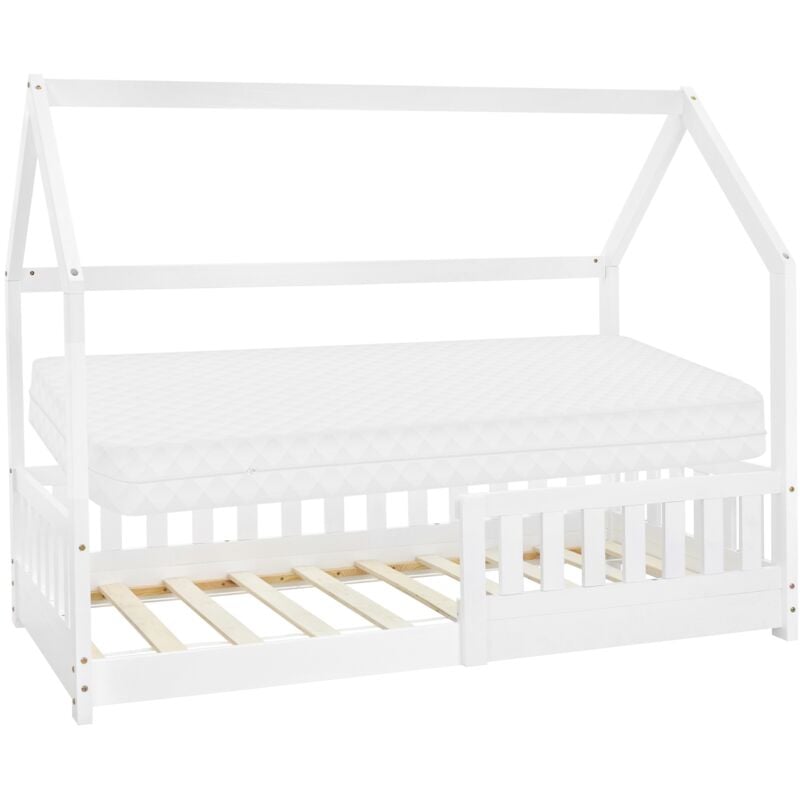 foto del prodotto ml design letto a casetta per bambini 80 x 160 cm bianco, in legno massello, struttura con protezione anticaduta, lettino a terra montessori con