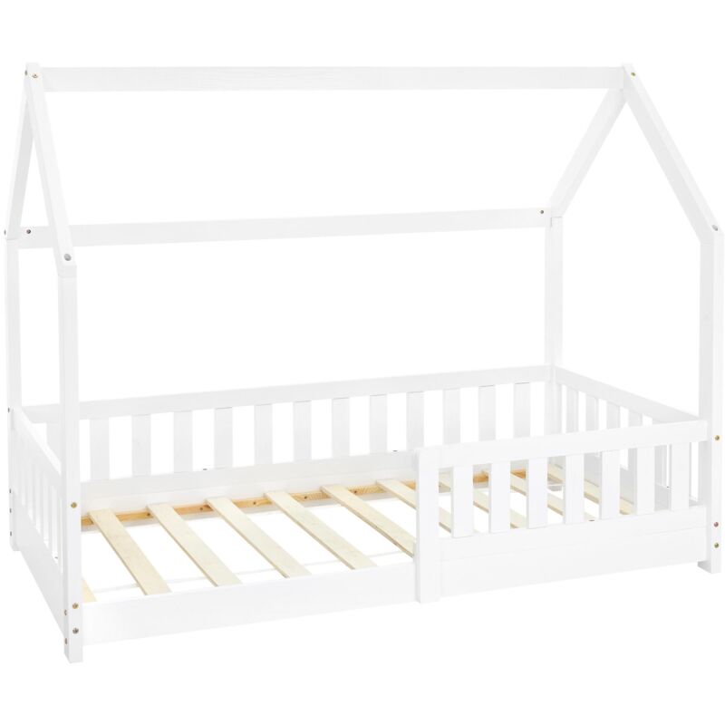 foto del prodotto ml design letto a casetta per bambini 80 x 160 cm bianco, in legno massello, struttura con protezione anticaduta, tetto e rete a doghe, lettino a