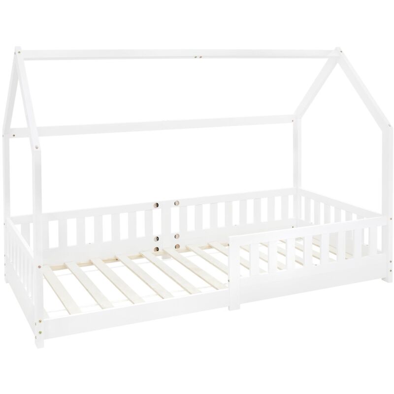 foto del prodotto ml design letto a forma di casa per bambini 90 x 200 cm con protezione anticaduta rete a doghe legno di pino bianco lettino casetta bimbi robusto e